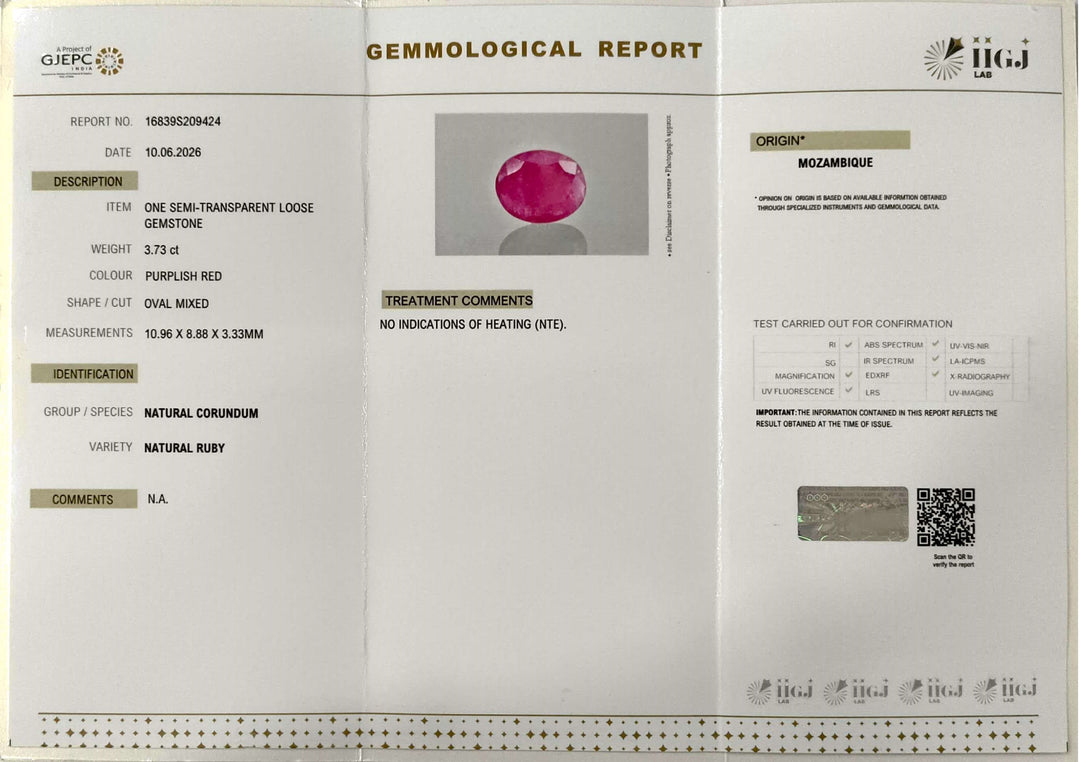 3.73/CT Natural Ruby Stone with Govt. Lab Certificate-16839S209424