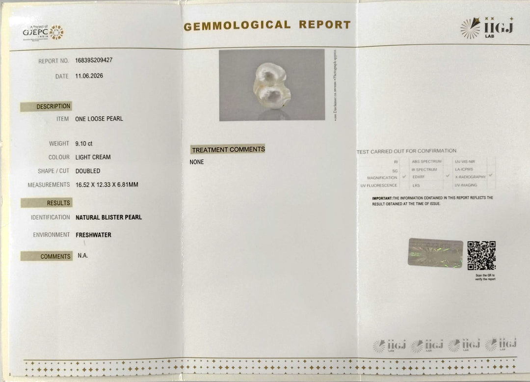 9.10/CT Natural Fresh Water Pearl With Lab Certificate - 16839S209427
