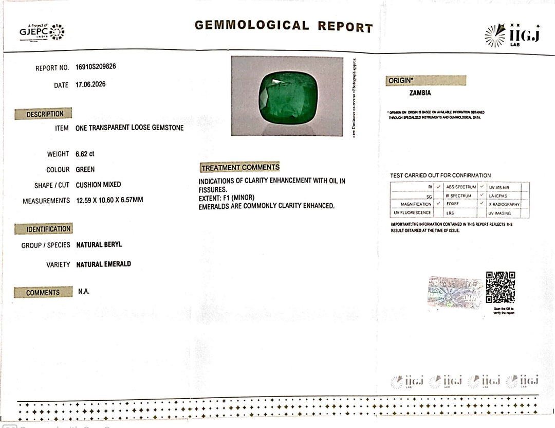6.62/CT Natural Panna Stone with Govt. Lab Certificate-16910S209826