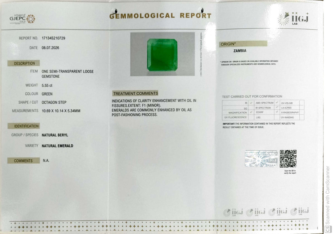 5.55/CT Natural Panna Stone with Govt. Lab Certified-17134S210729