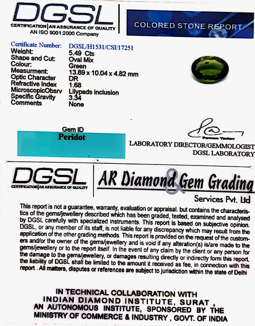 5.49/CT Natural Certified Peridot Gemstone -H-1531/17251