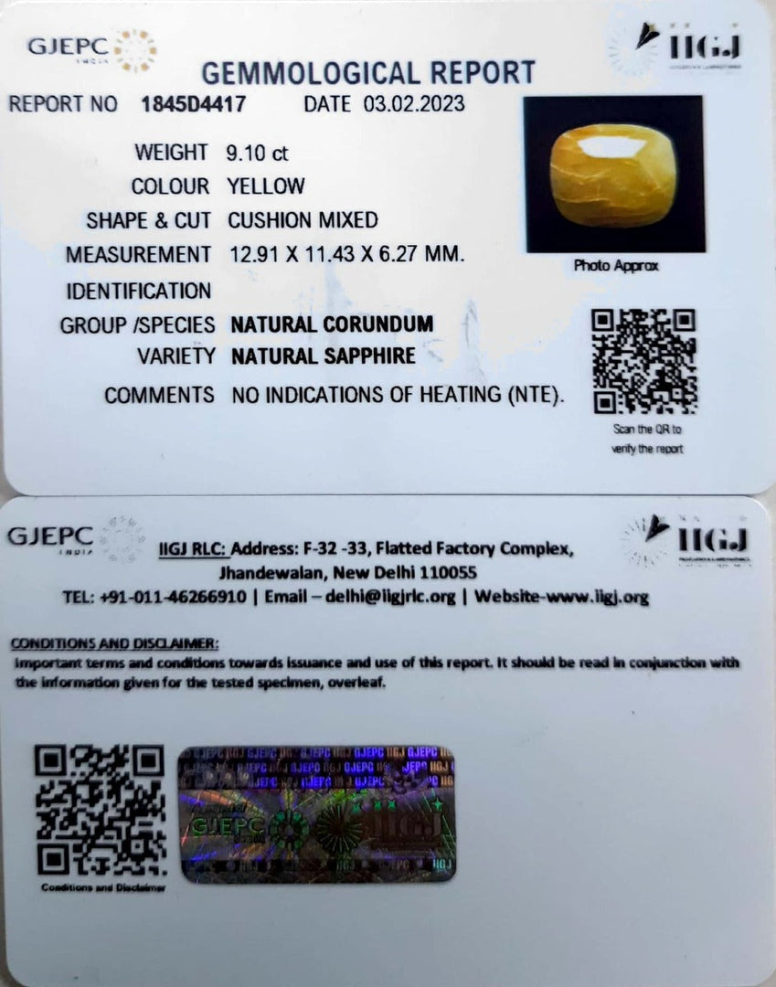 9.10/CT Natural Yellow Sapphire with Govt Lab Certificate-(1221)