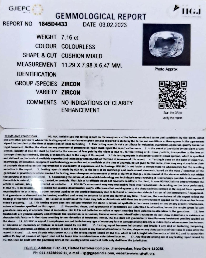 7.16/CT Natural Zircon with Govt. Lab certificate-(3441)