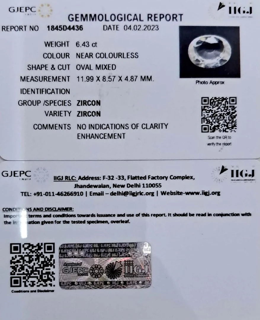 6.43/CT Natural Zircon with Govt. Lab certificate-(3441)
