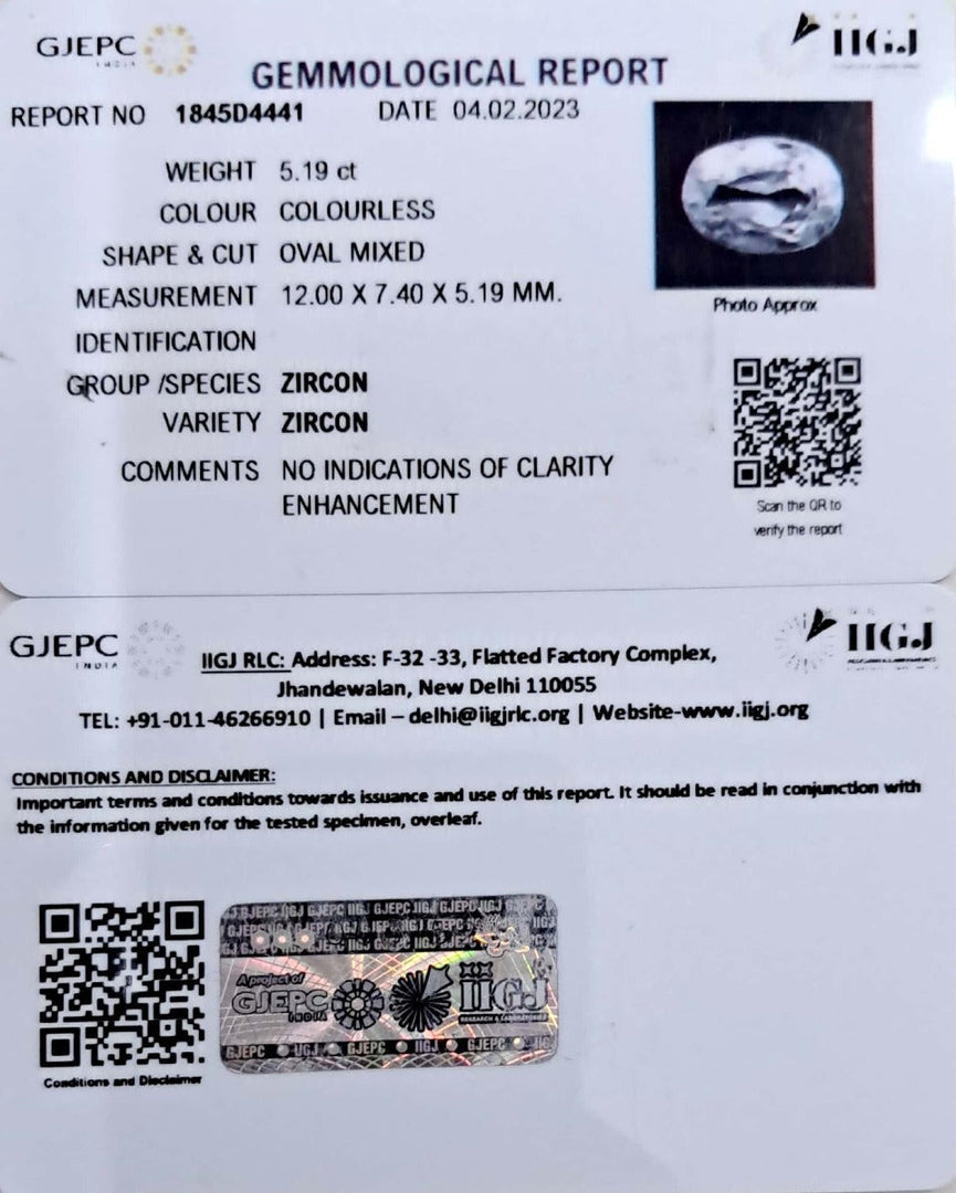5.19/CT Natural Zircon with Govt. Lab certificate-(3441)