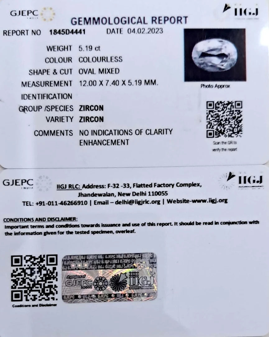 5.19/CT Natural Zircon with Govt. Lab certificate-(3441)