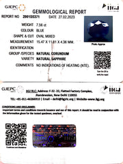 7.56/CT Natural Blue Sapphire with Govt Lab Certificate (2331)