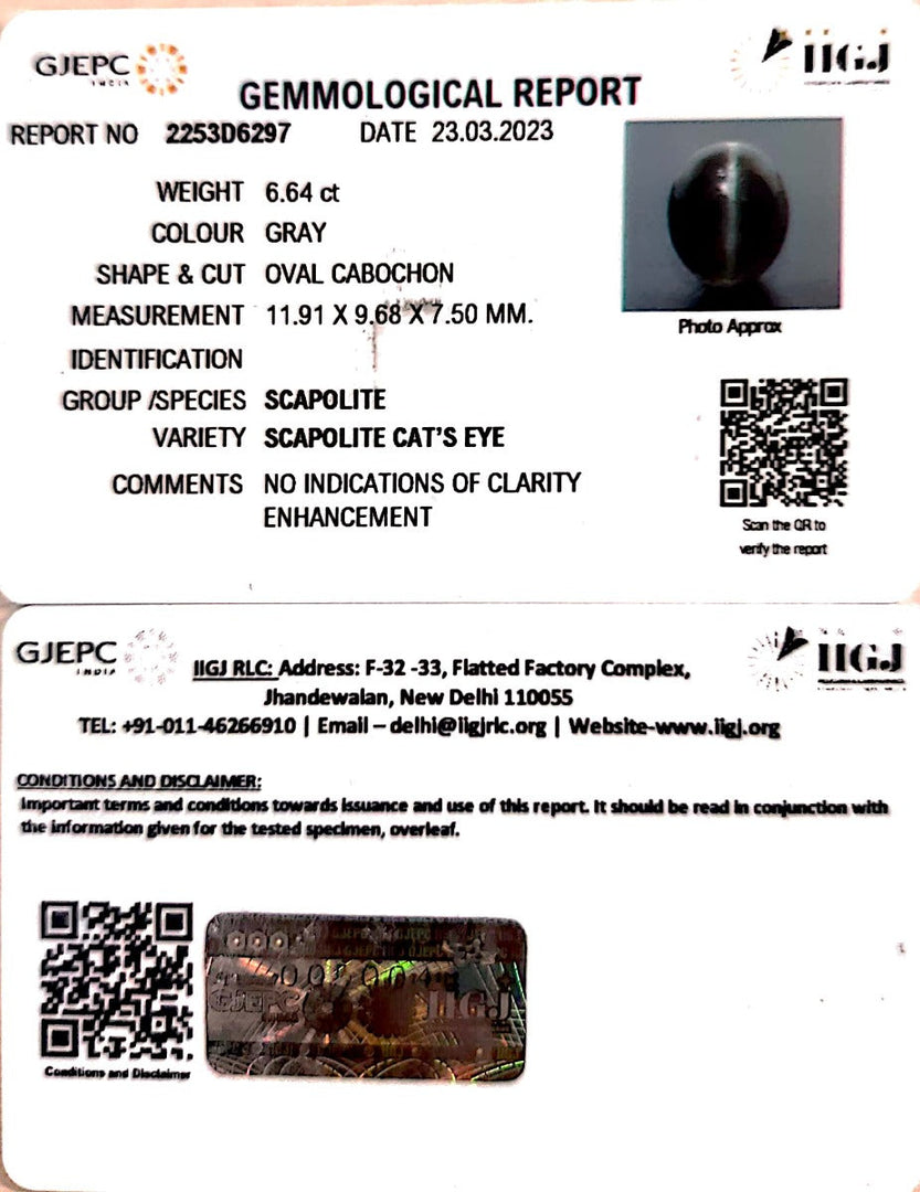 6.64/CT Natural Scapolite Cat's Eye with Govt. Lab Certified-(1221)