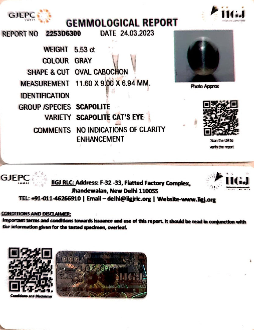 5.53/CT Natural Scapolite Cat's Eye with Govt. Lab Certified-(1221)