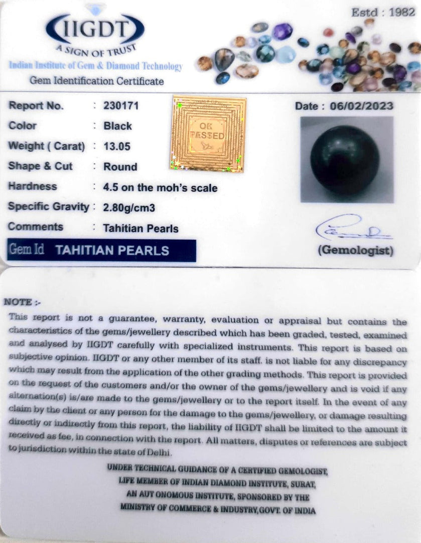 13.05/CT Natural Tahitian Pearl With Lab Certificate-(1332)