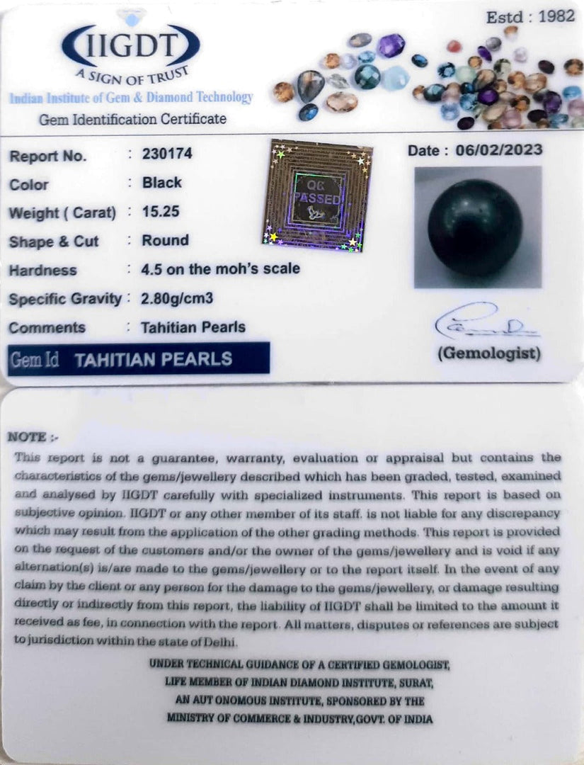15.25/CT Natural Tahitian Pearl With Lab Certificate-(1332)