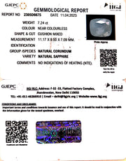 7.24/CT Natural White Sapphire with Govt Lab Certificate (4551)