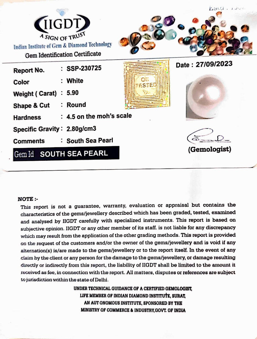 5.90/CT Natural South Sea Pearl with Lab Certificate-(1332)