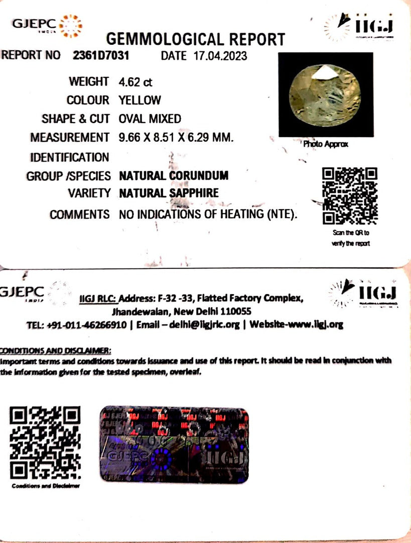 4.62/CT Natural Ceylonese Pukhraj with Govt Lab CertificatE-YELSA9R
