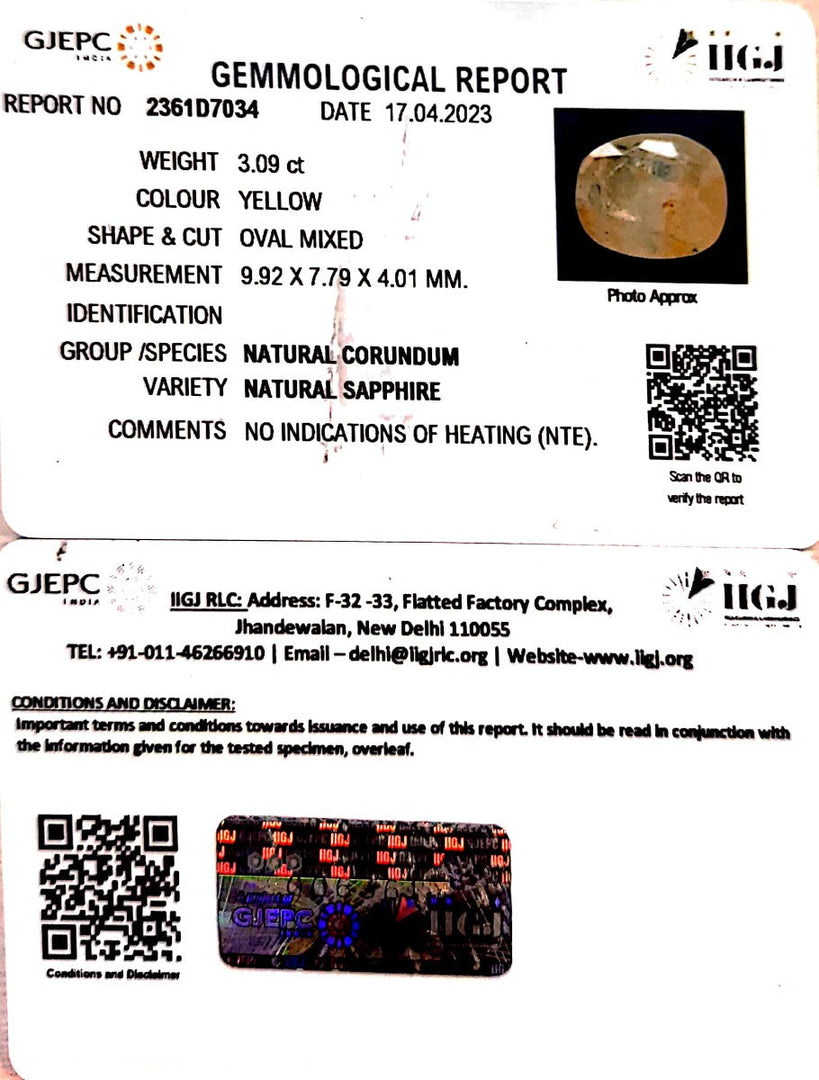 3.09/CT Natural Ceylonese Pukhraj with Govt Lab Certificate-6771