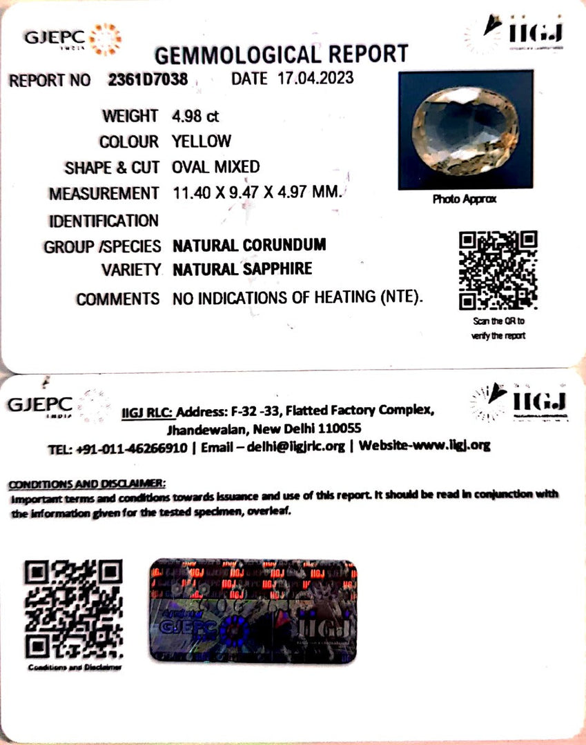 4.98/CT Natural Ceylonese Pukhraj with Govt Lab Certificate-YELSA9W