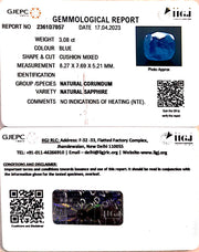3.08/CT Natural Blue Sapphire with Govt Lab Certificate-BLUSA9T
