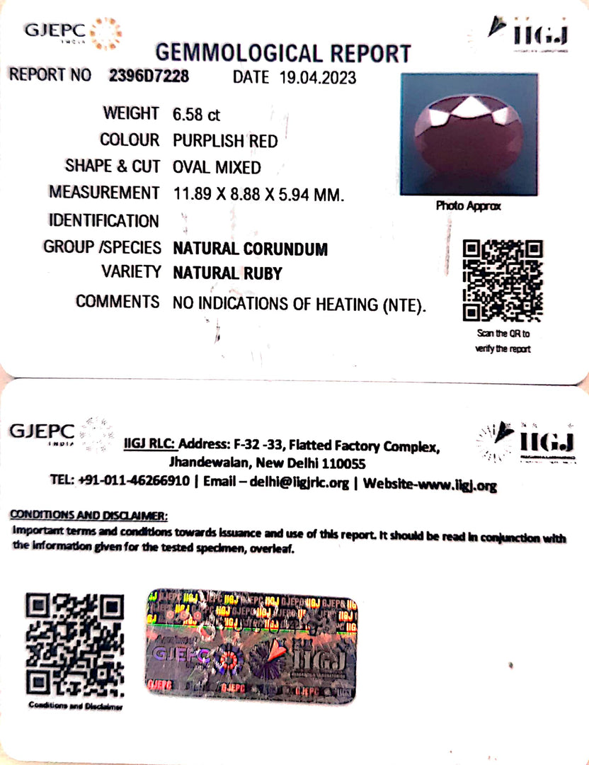 6.58/CT Natural Ruby Stone with Govt. Lab Certificate-2396D7228