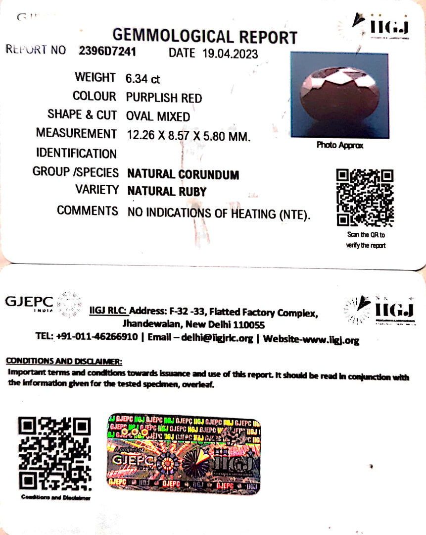 6.34/CT Natural Ruby Stone with Govt. Lab Certificate-2396D7241