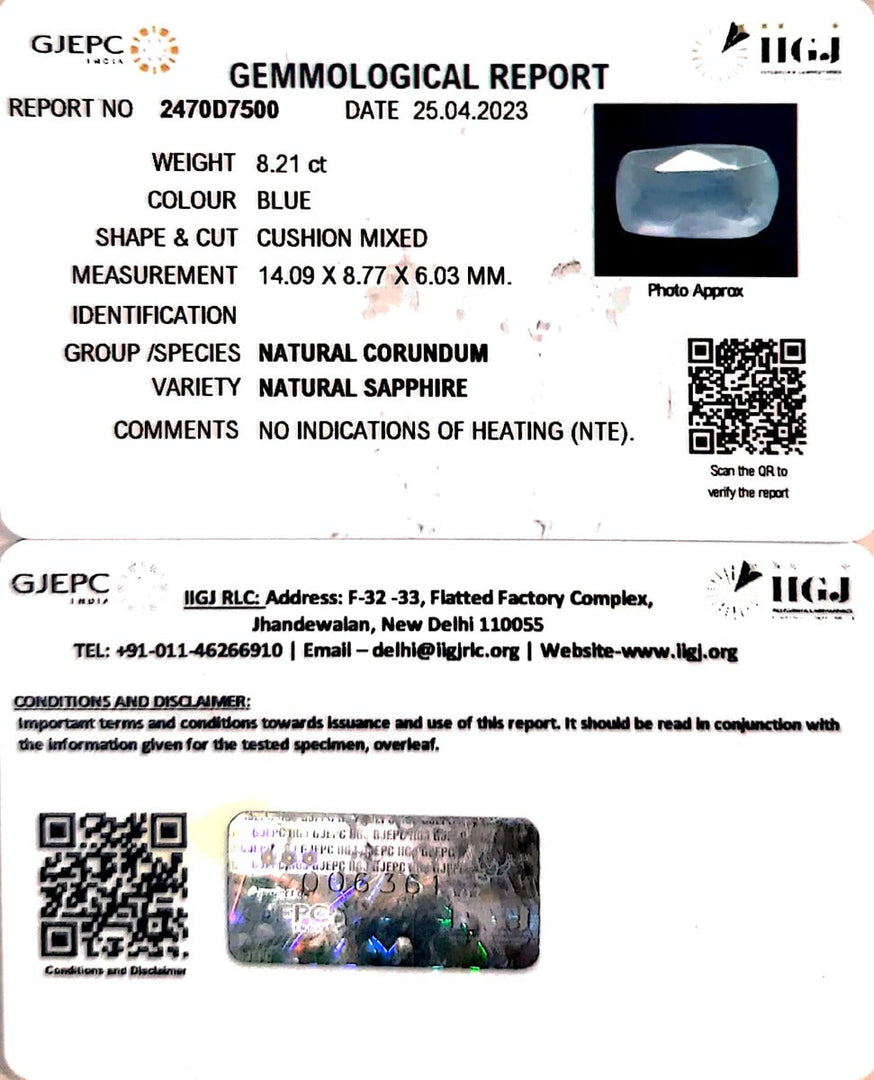 8.21/CT Natural Neelam with Govt Lab Certificate-(6771)