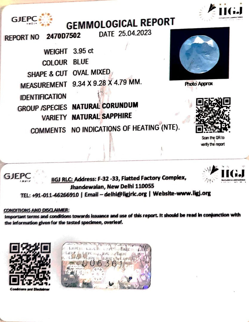 3.95/CT Natural Neelam with Govt Lab Certificate-(6771)