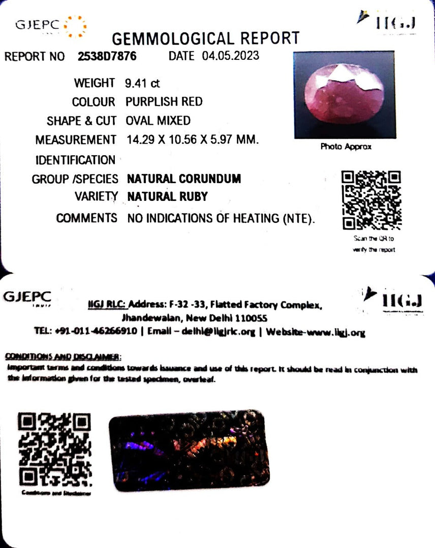 9.41/CT Natural Neo Burma Ruby with Govt. Lab Certificate (3441)