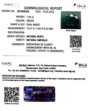 7.64/CT Natural Panna Stone with Govt. Lab Certificate (23310)