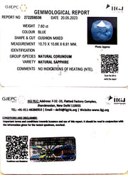 7.60/CT Natural Blue Sapphire with Govt Lab Certificate (6771)