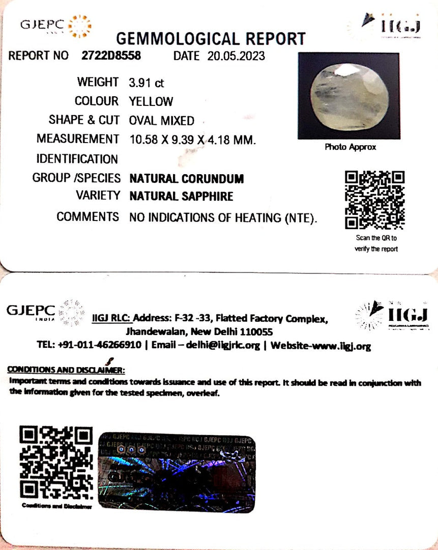 3.91/CT Natural Ceylonese Pukhraj with Govt Lab Certificate (6771)
