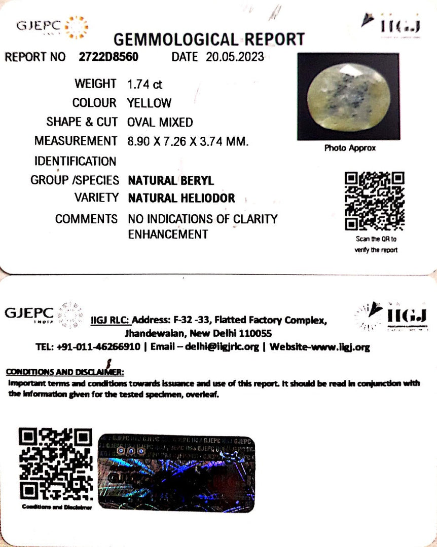 1.74/CT Natural Ceylonese Pukhraj with Govt Lab Certificate (4551)