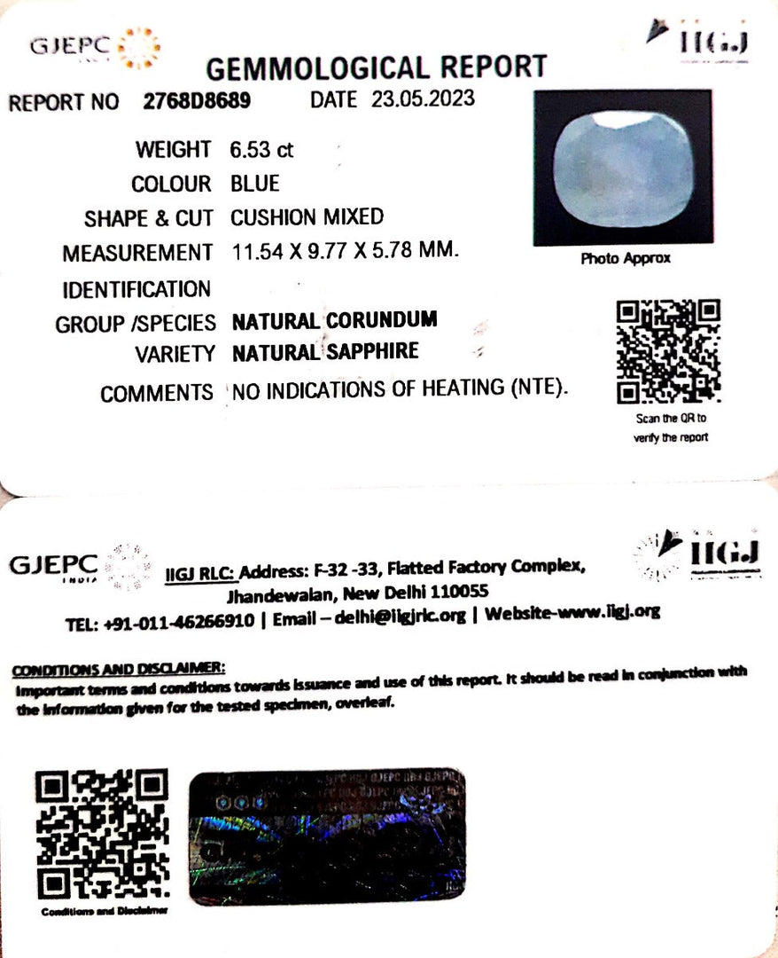 6.53/CT Natural Blue Sapphire with Govt Lab Certificate (4551)