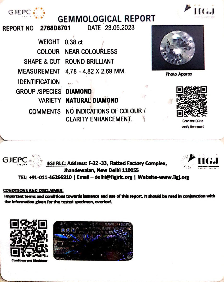 0.38/Cents Natural Diamond With Govt. Lab Certificate (120000)