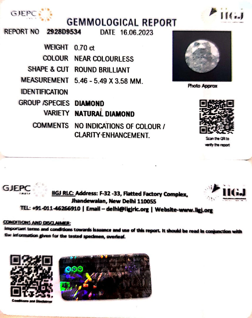 0.70/Cents Natural Diamond With Govt. Lab Certificate (105000)