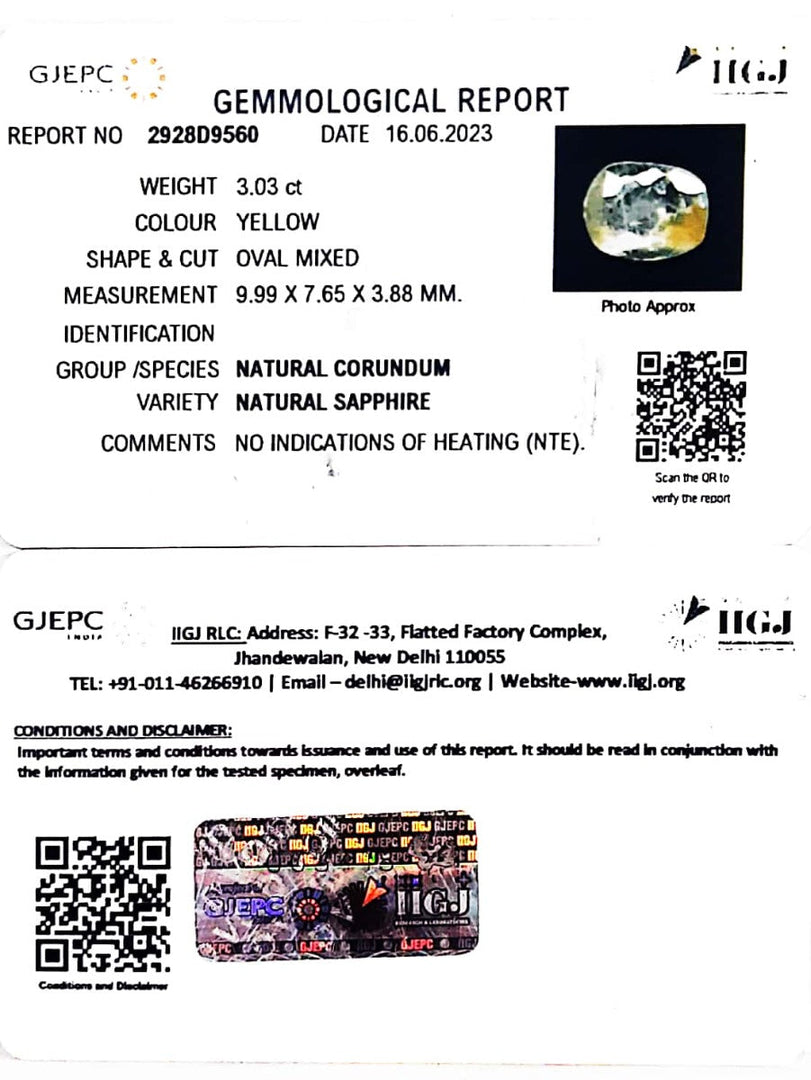 3.03/CT Natural Ceylonese Pukhraj with Govt Lab Certificate (6771)