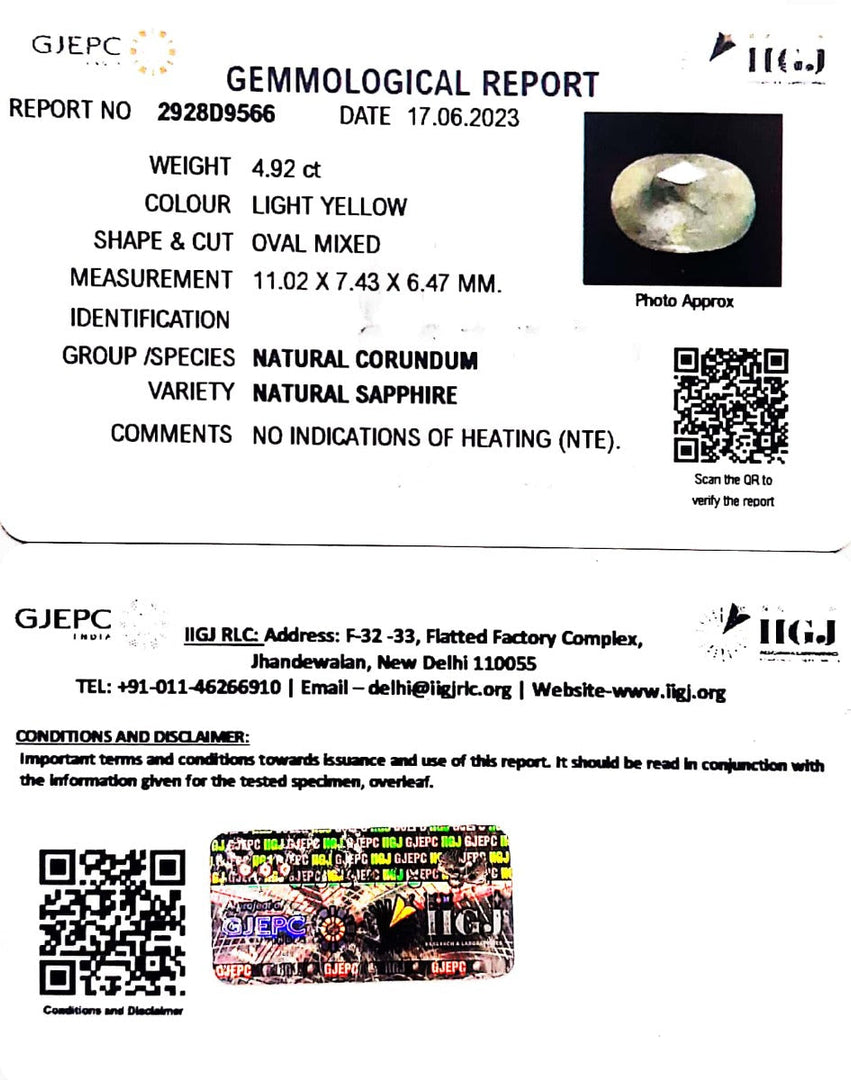 4.92/CT Natural Ceylonese Pukhraj with Govt Lab Certificate (8991)