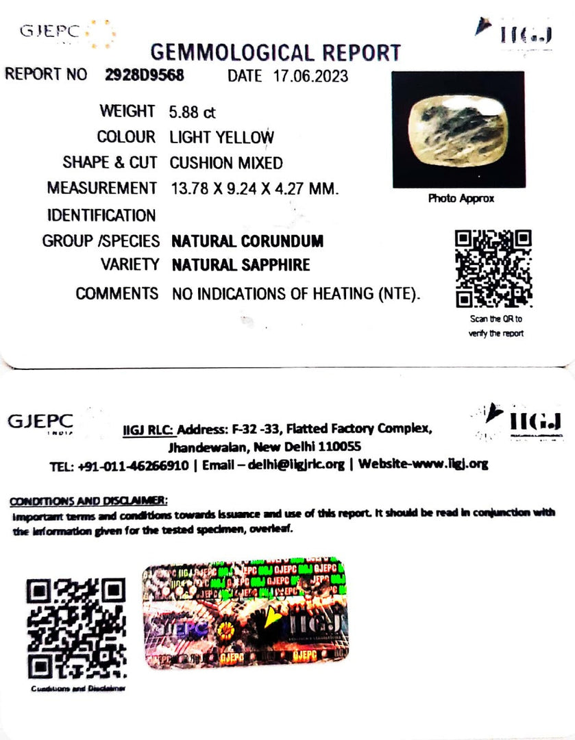 5.88/CT Natural Ceylonese Pukhraj with Govt Lab Certificate (6771)