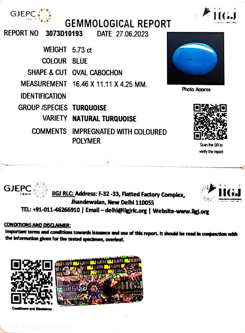 5.73/CT Natural Govt. Lab Certified Turquoise (832)