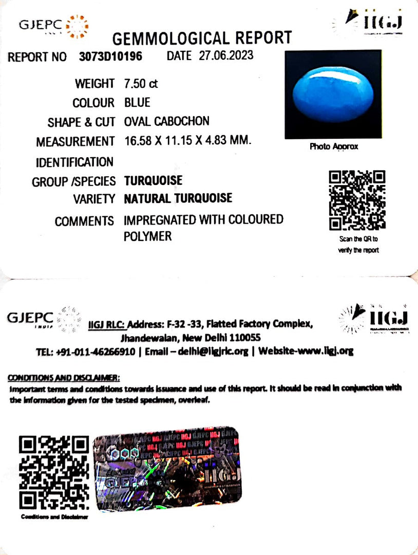 7.50/CT Natural Govt. Lab Certified Turquoise (832)