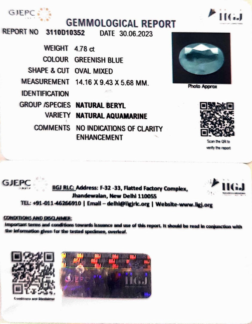 4.78/CT Natural Panna Stone with Govt. Lab Certificate (4551)