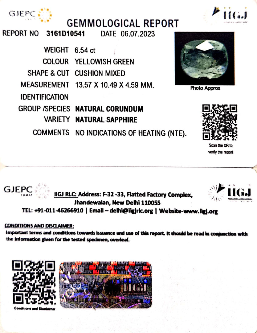 6.54/CT Natural Green Sapphire with Govt. Lab Certified Gemstone-3161D10541