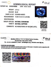 3.76/CT Natural Blue Sapphire with Govt Lab Certificate-BLUSA9S