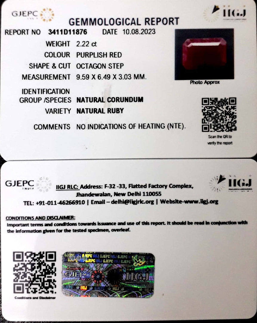 2.22/CT Natural Mozambique Ruby with Govt. Lab Certificate (7881)