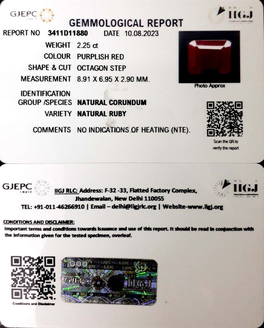2.25/CT Natural Mozambique Ruby with Govt. Lab Certificate (12210)