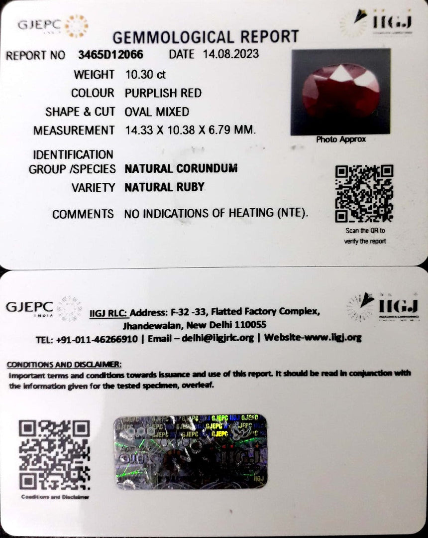 10.30/CT Natural Neo Burma Ruby with Govt. Lab Certificate (3441)