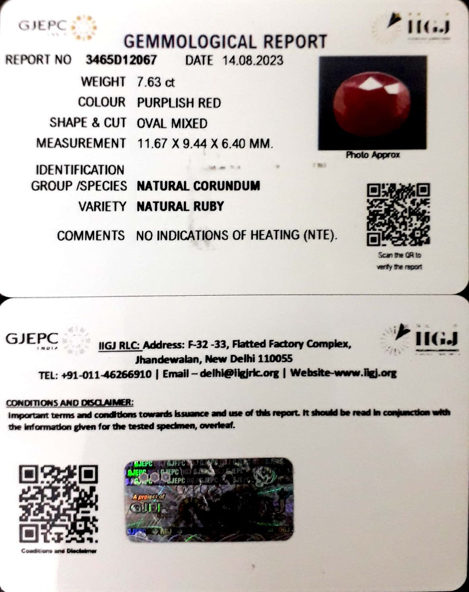 7.63/CT Natural Neo Burma Ruby with Govt. Lab Certificate (3441 ...