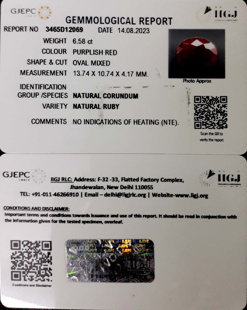 6.58/CT Natural Neo Burma Ruby with Govt. Lab Certificate (2331)