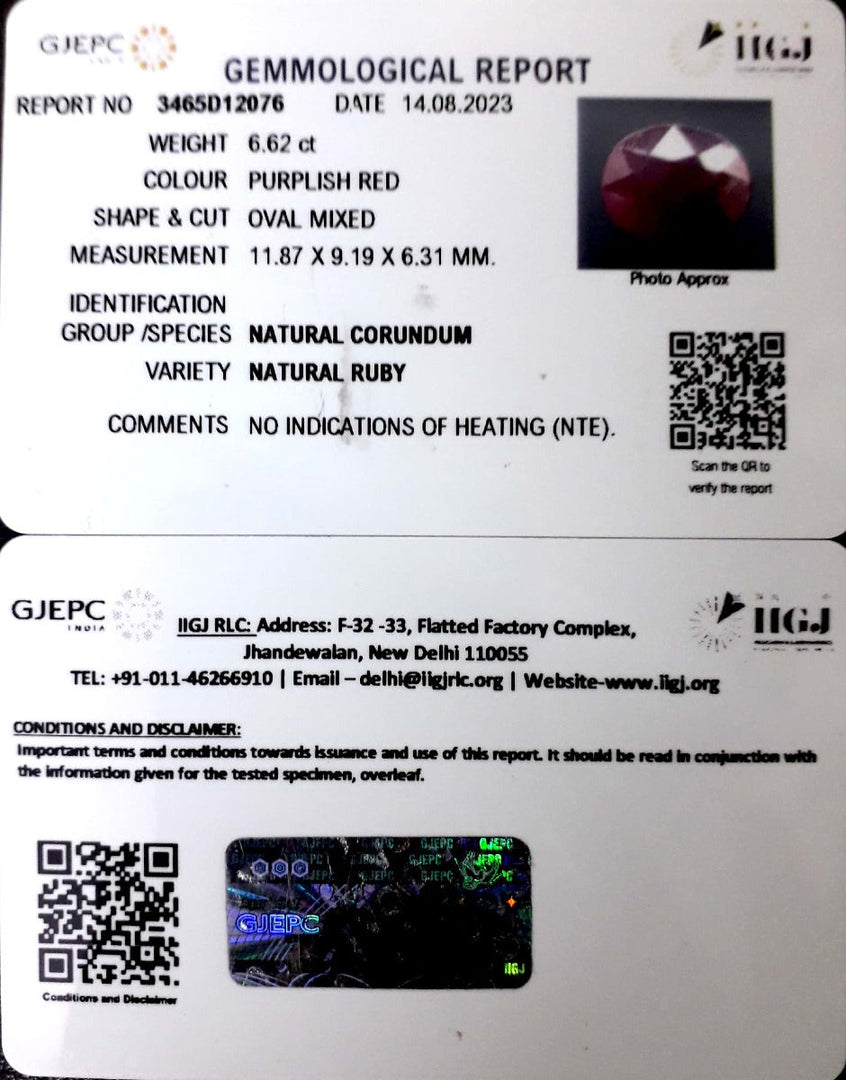 6.62/CT Natural Neo Burma Ruby with Govt. Lab Certificate (4551)