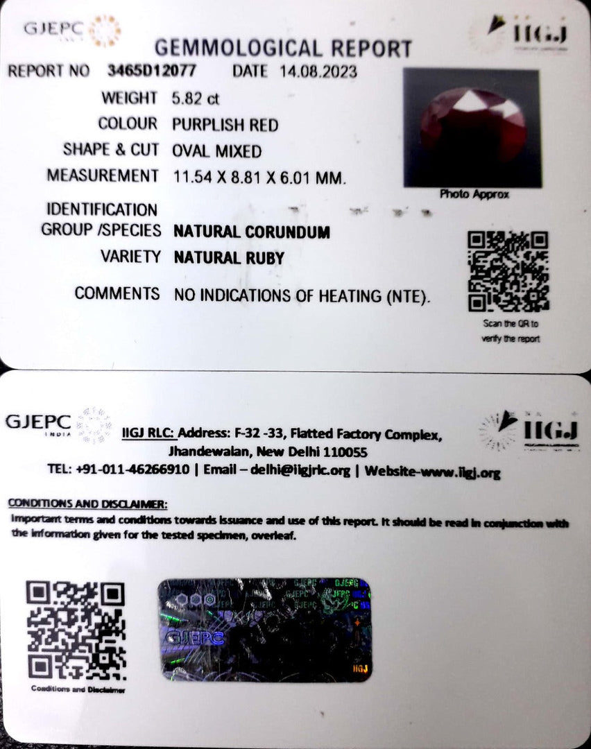 5.82/CT Natural Neo Burma Ruby with Govt. Lab Certificate (4551)