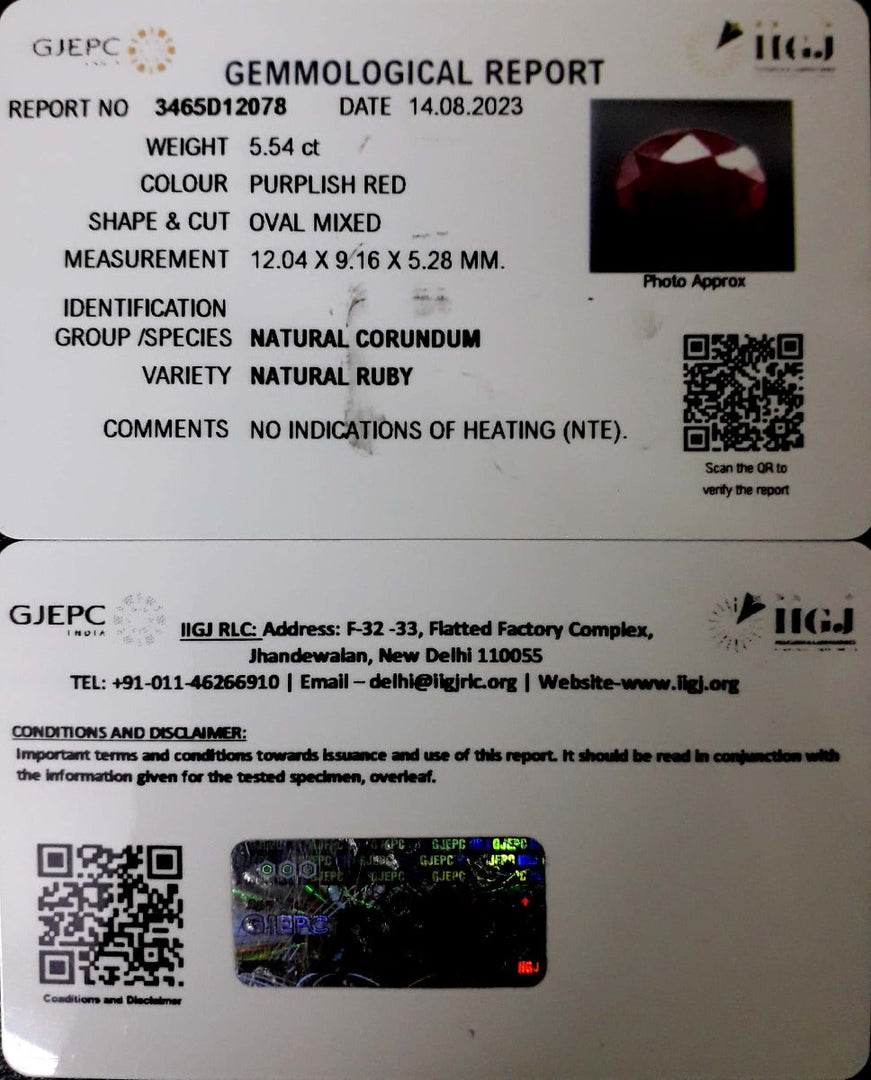 5.54/CT Natural Neo Burma Ruby with Govt. Lab Certificate (4551)