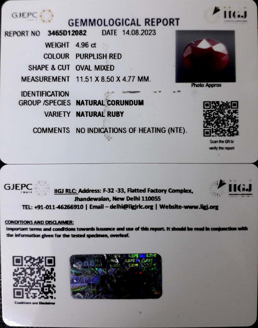 4.96/CT Natural Neo Burma Ruby with Govt. Lab Certificate (4551)